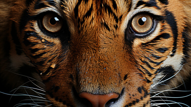 Tiger's intense gaze with deep eyes.