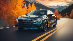Honda Accord Sport Wallpaper - The Accord Sport in a dynamic turn on a scenic mountain road, showcasing its style and road-handling capabilities.