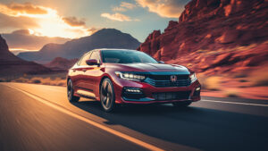 Honda Accord Sport Wallpaper - The Accord Sport in a dynamic turn on a scenic mountain road, showcasing its style and road-handling capabilities