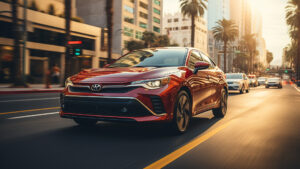 Toyota Corolla Hatchback Wallpaper - The Corolla Hatchback navigating through a busy city, showcasing its stylish and agile performance.