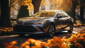 Toyota Corolla Hybrid Wallpaper - The Corolla Hybrid parked near a city park, an eco-friendly and urban lifestyle view.