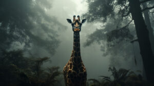 Giraffes showcasing their towering elegance in the mist, a truly ethereal beauty.