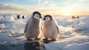 Lively courtship dance of penguins.