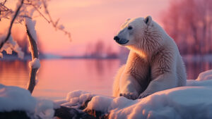 Majestic polar bear silhouette against the icy horizon.