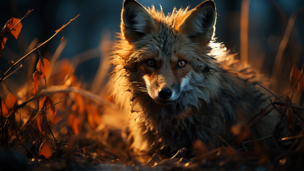 Red fox's stealthy pursuit of prey in the moonlight, showcasing the prowess of a nocturnal hunter