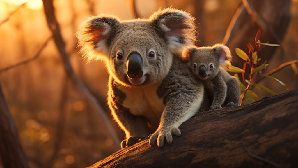 A heartwarming image of a mother koala and her joey.