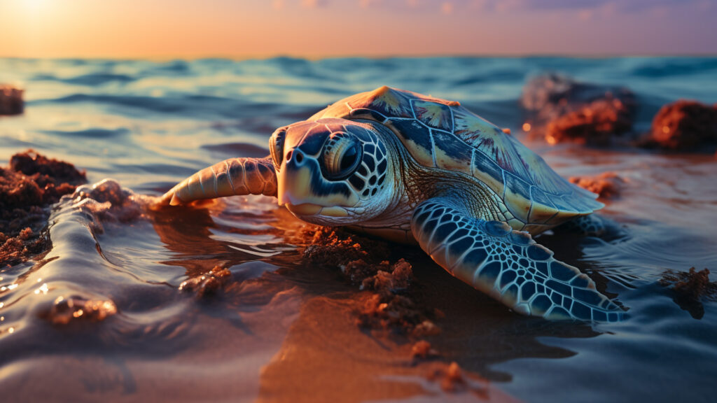 Sea turtle peacefully sleeping, an enchanting underwater moment that embodies tranquility.