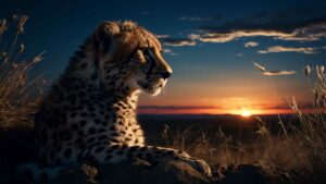 Cheetah Resting on Rock with Sunset Background, dope wallpaper with cheetah.