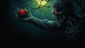 Death Note Ryuks wallpaper. Ryuks trying to reach an apple from a tree.