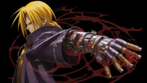 Dope Wallpaper - Edward Elric's Iconic Automail Arm and Leg - An artwork highlighting Edward Elric's distinctive automail arm and leg, emphasizing the intricate design and detailing of these remarkable prosthetics.