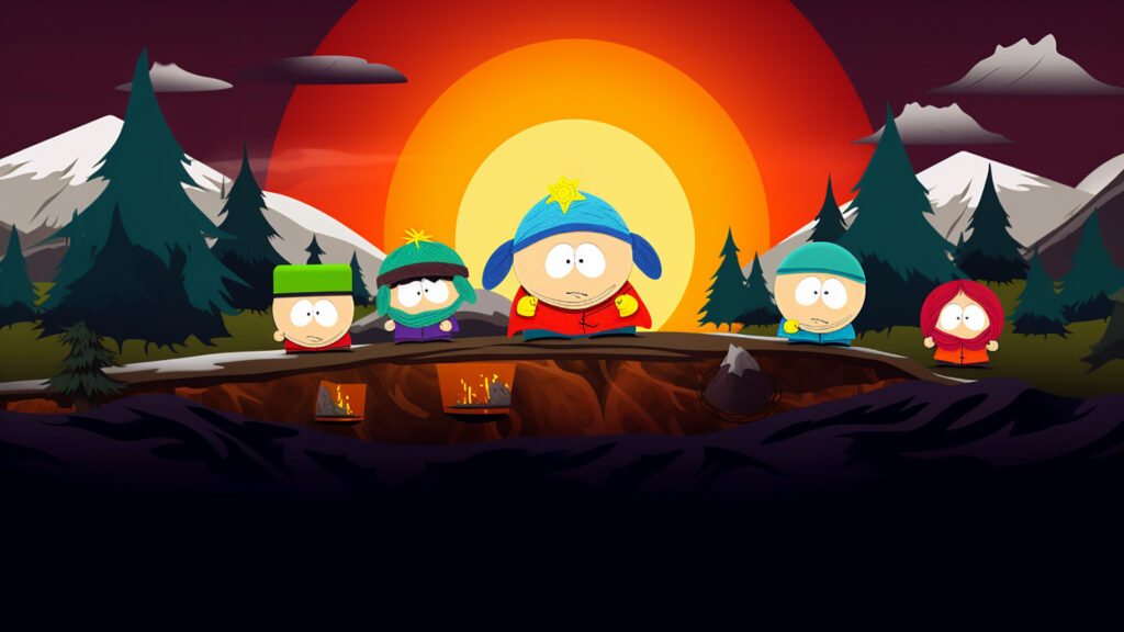 Illustration capturing South Park's Adventure in Imaginationland, showcasing a fantastical journey through a world of imagination. The dynamic image brings to life iconic characters and whimsical landscapes from this memorable South Park episode.