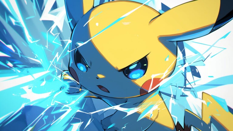 Dope Pikachu Wallpaper.The famous Pokémon, portrayed with an intense expression and surrounded by a burst of electric blue energy. This Dope wallpaper radiates a dynamic vibe of power and action.