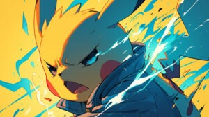 Pikachu in an intense action scene with electric sparks